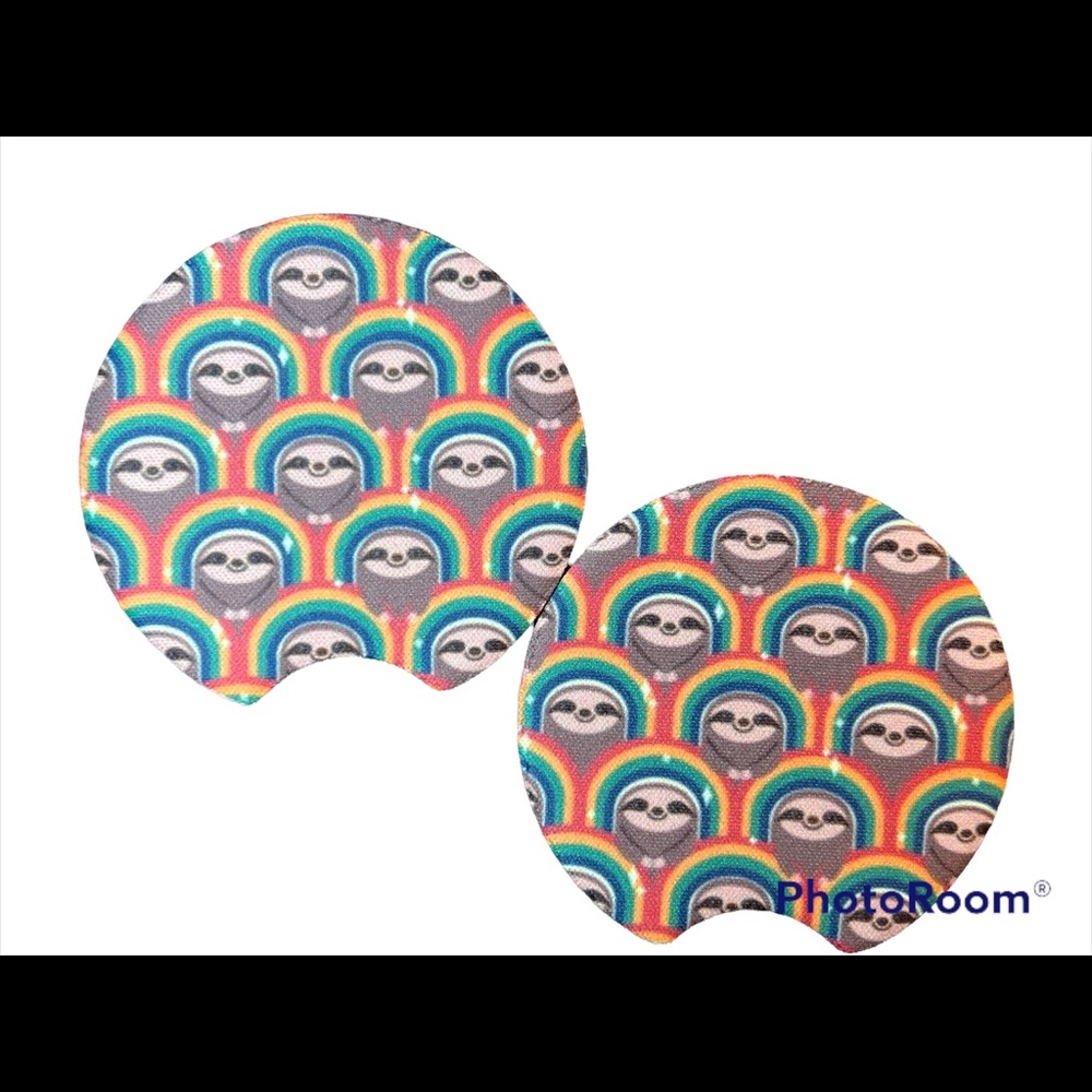 Sloth Rainbow Set Of 2 Car Cup Coasters New